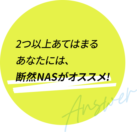 2つ以上あてはまるあなたには、断然NASがオススメ!